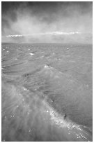 Waves on rarisime seasonal Death Valley Lake, early morning. Death Valley National Park ( black and white)