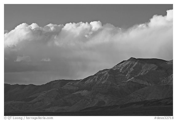 Clouds and mountains at sunset. Death Valley National Park (black and white)