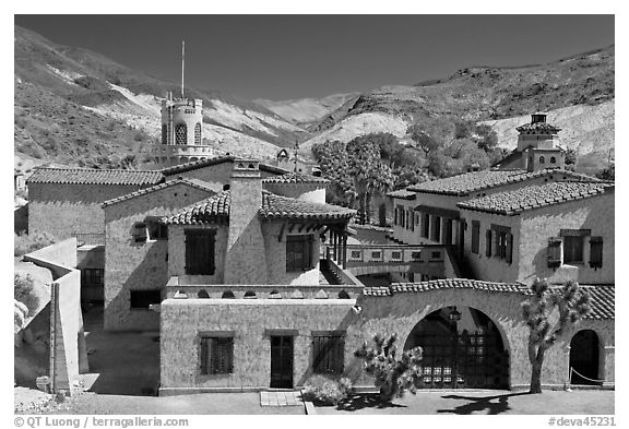 Scotty's Castle from above. Death Valley National Park (black and white)