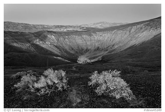 Ubehebe Crater at twilight. Death Valley National Park (black and white)