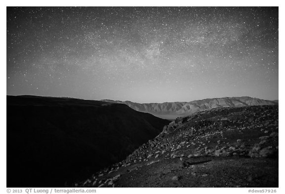 Father Crowley Point at night. Death Valley National Park (black and white)
