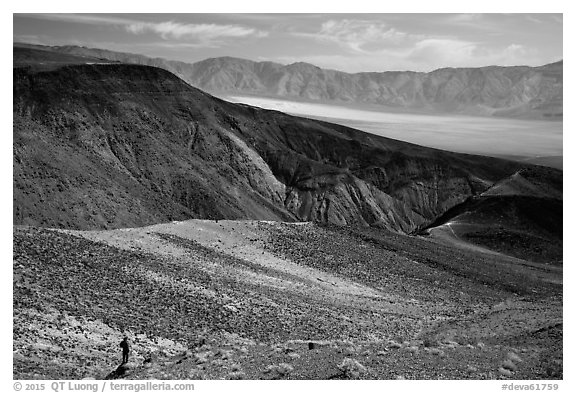 Visitor looking, Panamint Valley. Death Valley National Park (black and white)