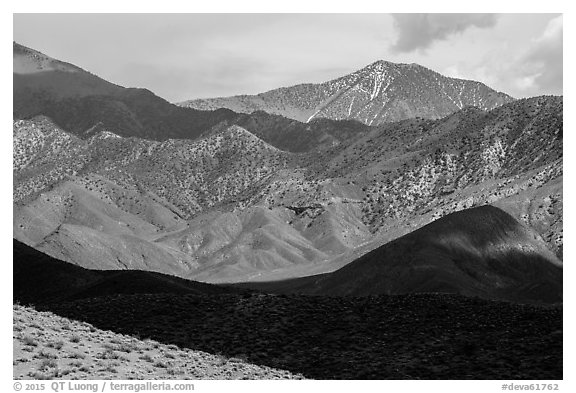 Telescope Peak rising above Emigrant Mountains. Death Valley National Park (black and white)