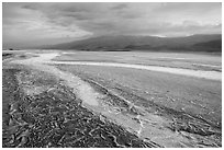 Mud patterns and dried salt rivers, Cottonball Basin. Death Valley National Park ( black and white)
