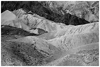 Multicolored badlands, Twenty Mule Team Canyon. Death Valley National Park ( black and white)