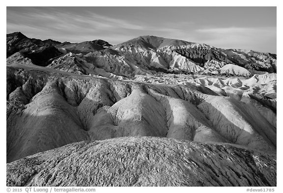 Twenty Mule Team Canyon badlands. Death Valley National Park (black and white)