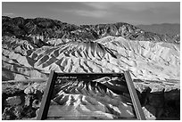 Zabriskie Point Interpretive sign. Death Valley National Park ( black and white)