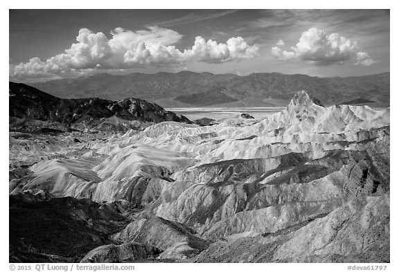 Manly Beacon and badlands near Zabriskie Point. Death Valley National Park (black and white)