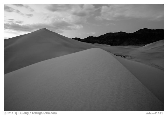 Ibex Sand Dunes and mountains at dusk. Death Valley National Park (black and white)