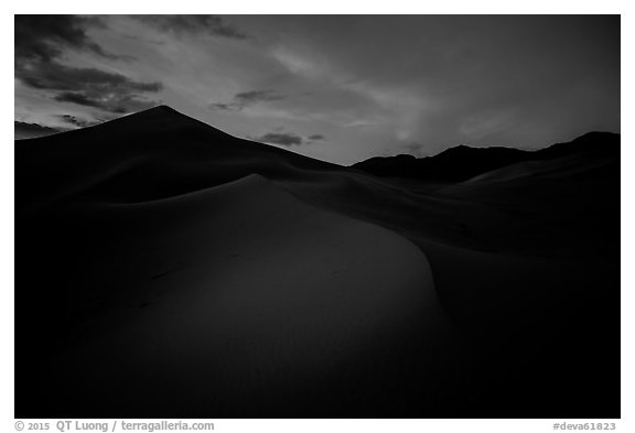 Ibex Sand Dunes at night. Death Valley National Park (black and white)