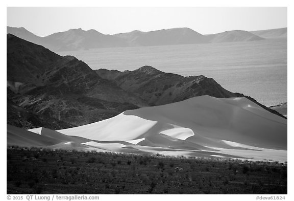 Ibex Dunes, mountains and valleys. Death Valley National Park (black and white)