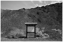 Blank information sign, Saragota Springs. Death Valley National Park ( black and white)