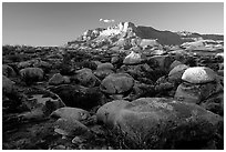Boulders and El Capitan from the South, sunset. Guadalupe Mountains National Park, Texas, USA. (black and white)