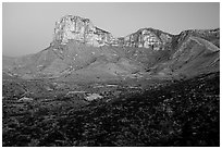 El Capitan from Guadalupe Pass, sunrise. Guadalupe Mountains National Park, Texas, USA. (black and white)