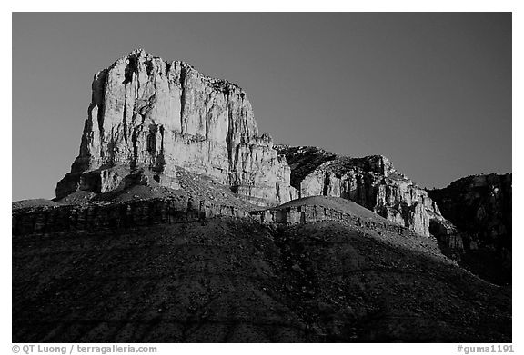 El Capitan from Guadalupe Pass, sunrise. Guadalupe Mountains National Park (black and white)