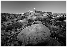 Boulders and Guadalupe range at sunset. Guadalupe Mountains National Park ( black and white)