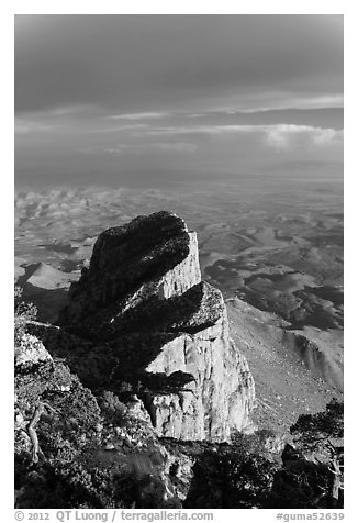 El Capitan backside seen from Guadalupe Peak. Guadalupe Mountains National Park (black and white)