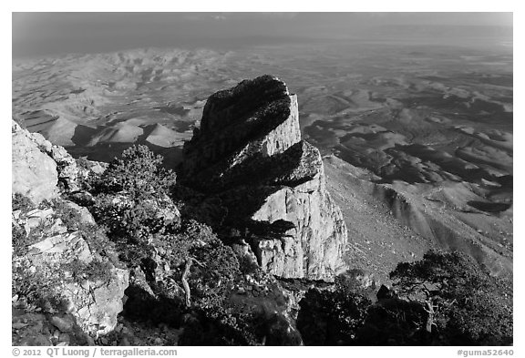 El Capitan and West Texas plain from Guadalupe Peak. Guadalupe Mountains National Park (black and white)