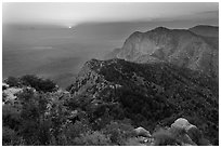 Bush Mountain and sunset, viewed from Guadalupe Peak. Guadalupe Mountains National Park, Texas, USA. (black and white)