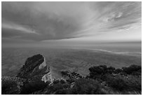 Guadalupe Peak summit and El Capitan backside with sunset cloud. Guadalupe Mountains National Park, Texas, USA. (black and white)