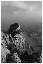 El Capitan backside at dusk. Guadalupe Mountains National Park, Texas, USA. (black and white)