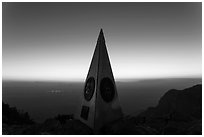 Summit monument at dusk. Guadalupe Mountains National Park, Texas, USA. (black and white)