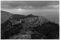 Cloudy sunrise from flanks of Guadalupe Peak. Guadalupe Mountains National Park, Texas, USA. (black and white)