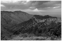 Hunter Peak and Guadalupe Peak shoulder, stormy sunrise. Guadalupe Mountains National Park ( black and white)