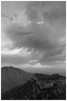 Dark clouds at sunrise over mountains. Guadalupe Mountains National Park, Texas, USA. (black and white)