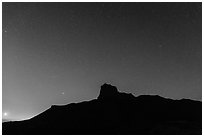 Stars above El Capitan at night. Guadalupe Mountains National Park ( black and white)