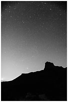 Starry sky and El Capitan. Guadalupe Mountains National Park, Texas, USA. (black and white)