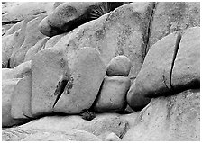 Stacked boulders in Hidden Valley. Joshua Tree  National Park ( black and white)
