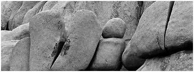 Stacked boulders. Joshua Tree National Park (Panoramic black and white)
