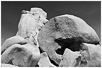 Rocks with climbers in a distance. Joshua Tree National Park ( black and white)