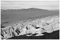 Valley and hills from Keys View, early morning. Joshua Tree National Park, California, USA. (black and white)