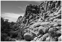 Towering rock formations around Hidden Valley. Joshua Tree National Park ( black and white)