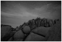 Geometrically shaped rocks and night sky. Joshua Tree National Park ( black and white)