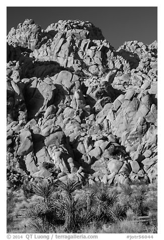 Wall of boulders, Indian Cove. Joshua Tree National Park (black and white)