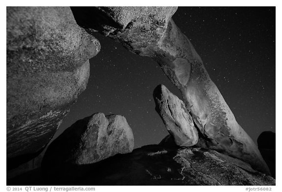 Arch Rock and starry sky. Joshua Tree National Park (black and white)