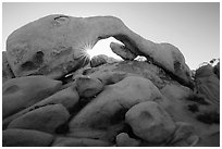 Boulders, Arch Rock, and sun. Joshua Tree National Park ( black and white)