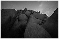 Granite boulders at night. Joshua Tree National Park ( black and white)