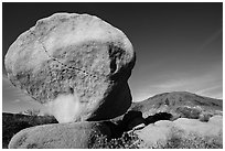 Balanced boulder and Malapai Hill. Joshua Tree National Park ( black and white)