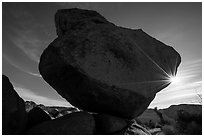 Balanced Rock with sunstar. Joshua Tree National Park ( black and white)