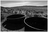 Metal tanks, Gold Coin Mine, Pleasant Valley. Joshua Tree National Park ( black and white)