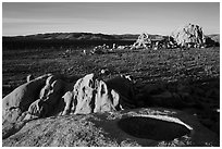 View from top of rock over Joshua Tree plain. Joshua Tree National Park ( black and white)