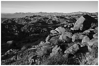 Boulders at base of Mastodon Peak, sunrise. Joshua Tree National Park ( black and white)