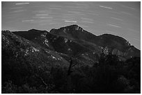 Rincon Peak at night with star trails. Saguaro National Park ( black and white)