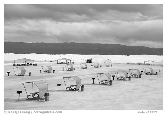 Picnic area. White Sands National Park (black and white)