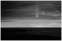 Sun pillar from Cadillac mountain. Acadia National Park, Maine, USA. (black and white)