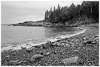 Hunters cove in rainy weather. Acadia National Park, Maine, USA. (black and white)